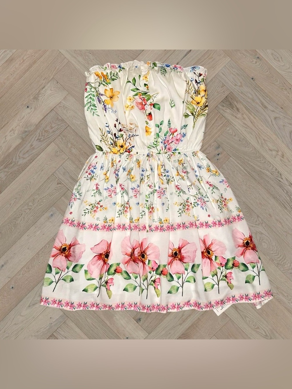 Women’s strapless Floral Cotton Sundress - Pink & White